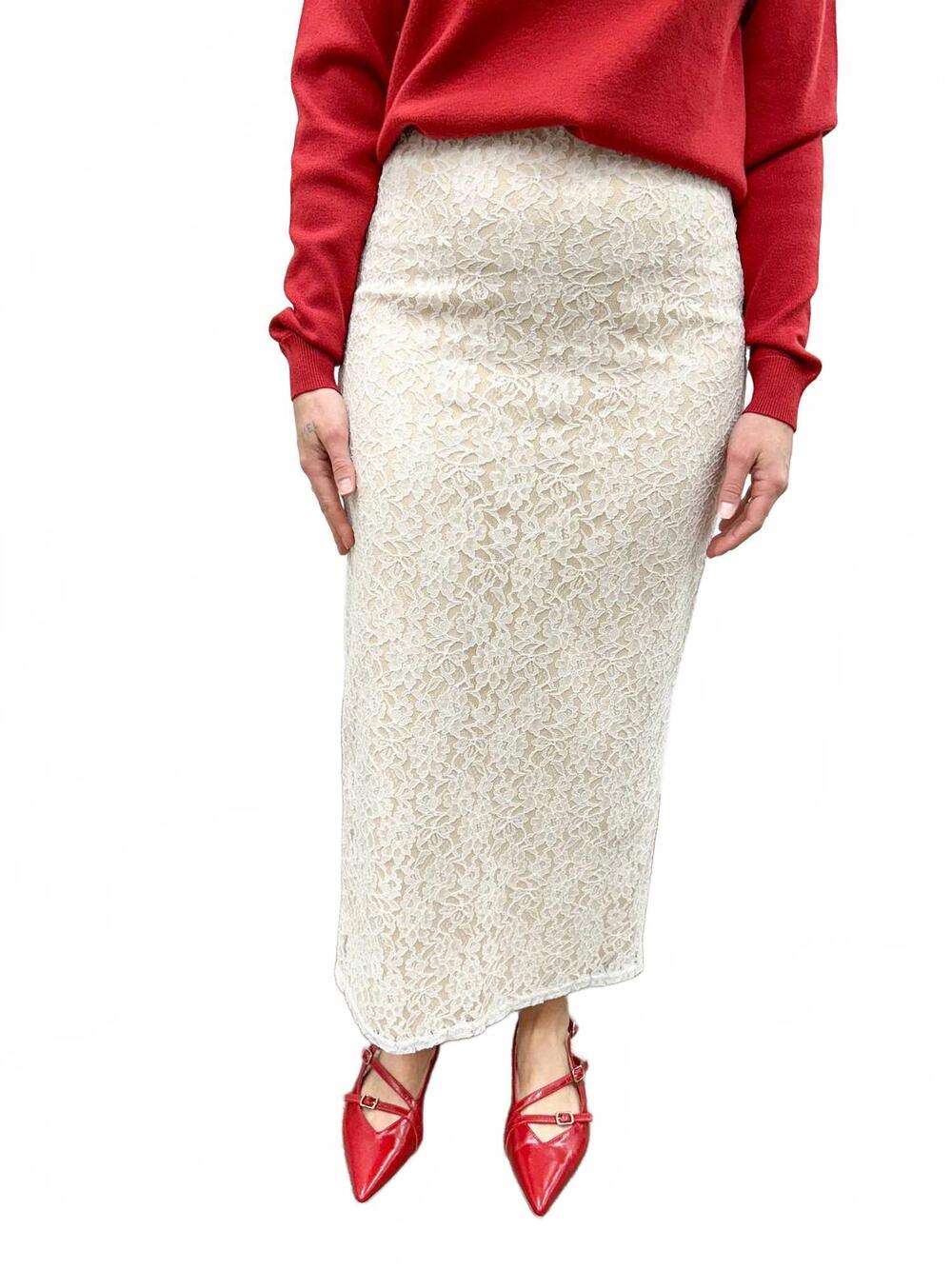 NEW GILLI remi lace midi skirt in white